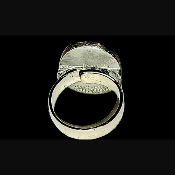 Kelly Waters Hand Engraved Pewter Adjustable Ring Resting Size 6.5 Floral Design - Picture 4 of 7